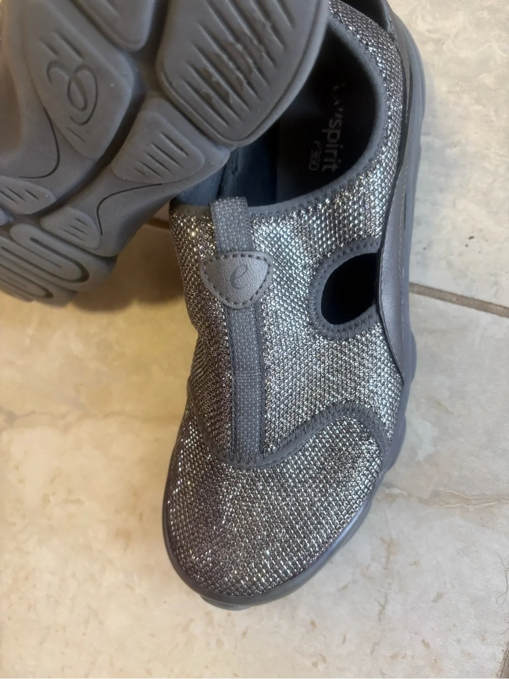 Easy Spirit Rayfield Silver Glitter Slip On Mule Athleisure Clog Comfort